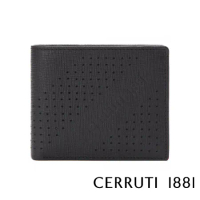 【Cerruti 1881】限量2折 義大利頂級小牛皮十字紋6卡皮夾 全新專櫃展示品(黑色 CEPU05919M)