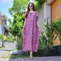 DASTER WANITA PANJANG RAYON BALI/LONGDRESS LENGAN PENDEK SIZE XL ADEM