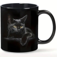1pc, Black Cat Coffee Cup, Ceramic Funny Coffee Mug, Perfect Cat Lover Gift, Cute Present
