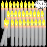 LED Candle Floating Taper Candles Hanging Flameless Candles Battery Operated Candles Warm Light for Party Window Wedding Decor
