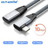 4K USB C Extension Cable Right Angle USB 3.1 10Gbps Type C Extend Fast Charging Cable 100W for Switch MacBook Pro Samsung S10 S9