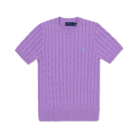 【RALPH LAUREN】RL POLO 圓領經典刺繡小馬麻花針織毛衣-女-淺紫色 上衣(短袖款/平輸品/)