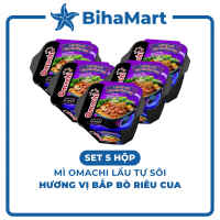 [SET 5 HỘP] - MASAN - Mì lẩu tự sôi Omachi bắp bò riêu cua, Mì lẩu hộp tự sôi hương vị bắp bò riêu c