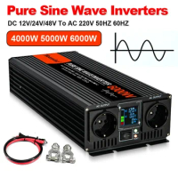Moexsiac Pure Sine Wave Inverters 4000W 5000W 6000W Double EU Socket Car Inverter DC 12V 24V 48V To AC 220V Voltage Converters
