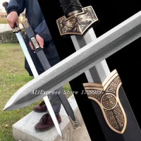 Folded Forged Chinese Han Dynasty KungFu Double Edge Sword Handmade Jian Damascus Steel Blade/Brass Fittings/Ebony Wood Saya