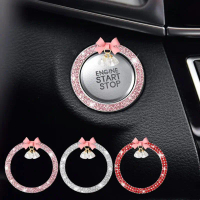 Butterfly Car Start Button Cover Rhinestone Decoration Engine Start Stop Switch Cover One Click Diam