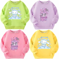 Sanrios Cinnamoroll Kuromi Children Spring Autumn Clothing Long Sleeve Pullover Sweater Anime Cartoon Cute Boy Girl Tops Hoodies