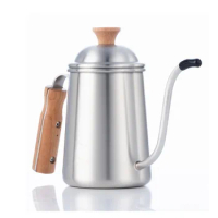 1pcs 0.9L Tea and Coffee Drip Kettle Pot with Wooden Handle Stainless Steel Gooseneck Spout Kettle Barista