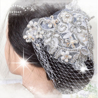 花姑娘新娘秘書新嫁娘頭飾頭花-夾式CB-509(水晶鑽蕾絲帽) [46451]亮鑽.珍珠.亮片 [領券最高折$300]✦2024新年特惠
