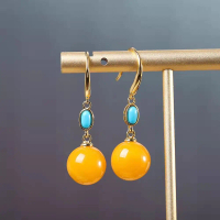 New Design Handcrafted Natural Amber, Chicken-Oil Yellow Spherical Turquoise Minimalist Fashionable