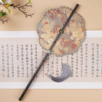 復古竹編扇漢服團扇長款古風紫竹腰扇仿古扇子可卷可摺疊國風禮品