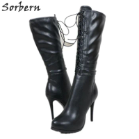 Sorbern Black Winter Boots Women Knee High Real Image Custom EU33-48 Plus Size Shoes Womens Heels Unisex Drag Queen Boot