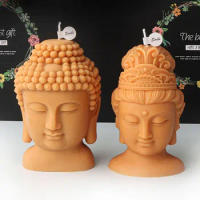 Large Buddha Head Statue Candle Silicone Mold 3D Handmade Abstract Meditation Buddha Gypsum Candle Making Mould Craft Home Decor