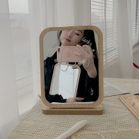 網紅木質臺式化妝鏡宿舍女桌面便攜大號學生小鏡子折疊家用梳妝鏡