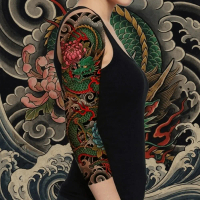 Tự làm Ác quỷ Nhật Bản Miếng dán hình xăm tay áo Geisha Cá Koi Hình xăm tạm thời kiểu Nhật Rồng Hoa 