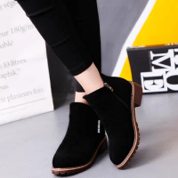 Women's Boots Fashion Solid Side Zip Low Heel Ankle Boots Outdoor Comfortable Non-Slip Casual Chelsea Boots Bota Feminina
