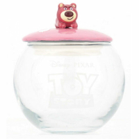 小禮堂 迪士尼 玩具總動員 熊抱哥 造型陶瓷蓋透明玻璃置物罐《粉.趴姿》糖果罐.收納罐
