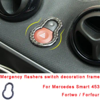 Warning Button Door Lock Switch Decoration Frame Carbon Fiber Car Stickers For Mercedes Smart 453 Fortwo Forfour Interior