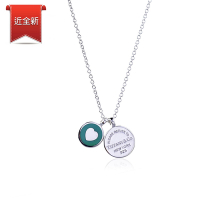二手品 Tiffany&amp;Co.雙圓牌藍琺瑯愛心刻字925純銀項鍊