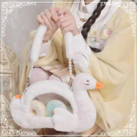 Soft Sister Kawaii Plush Stuffed Swan Lolita Messenger Bag Pearl Chain Handbag Harajuku Lovely Sweet Girl Transparent Itabag