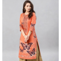 Women's Effortless Breathable Ajrakh Printed Straight Kurta kaftan  dress dress  muslimah  elegan