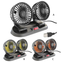 Car Dashboard Fan Foldable Dual Head Air Cooling Universal Summer