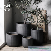 現代簡約風黑色庭院裝飾擺件綠植盆陶瓷北歐花盆落地大花瓶