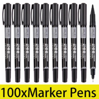 100Pcs Dual Side Marker Pens Black Felt Tip Pens Black Dual Tip Brush Pens Art Markers Brush &amp; Fine Tip Black Marker for Drawing