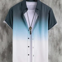 3-color shirt printing summer new men's Hawaiian short-sleeved shirt 2023 men's casual beach shirt men's oversized shirt 5XL