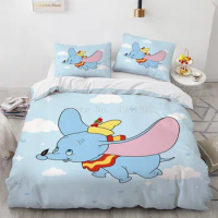 Red Dumbo Cartoon Duvet Cover Set with Pillowcase 3d Bedding Set Digital Printing Bed Linings Adult 