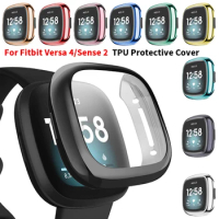 360Full Cover Case for Fitbit Sense 2 Smart Watch Soft TPU All-Around Bumper Shell Anti-drop for Fitbit Versa 4 Screen Protector