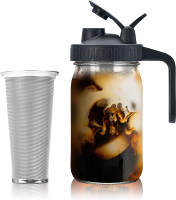 Cold Brew Mason Coffee Maker - 64oz Iced Coffee Pitcher with Stainless Steel Mixing Spoon & Super De