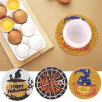Halloween Diamond Painting Coaster Set Diy Handmade Art Craft Mat for Adults Kids Table Decoration Gift