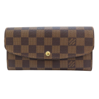 【二手名牌BRAND OFF】LOUIS VUIITON LV 路易威登【再降價】棕色 棋盤格 帆布 Emilie 釦式長夾 N63019
