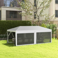 White 20' x 10' Outdoor Party Tent Gazebo Wedding Canopy with Removable Mesh Sidewalls For outdoor backyard gardens