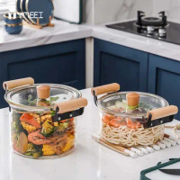 YMEEI Transparent Glass Pot Heat Resistant Soup Pot Household Kitchen Vegetable Salad Instant Noodle Bowl Kitchen Cookware Pot