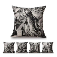 Black White Holy Bible Story Illustration Christian Art Cotton Linen Home Decoration Worship Pillow Case Sofa Cushion Cover
