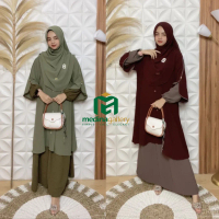 (READY) Salima Dress One Set Rok Tunik Syar’i Full Kancing Set Hijab Pasmina Oval