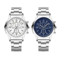 Classic Geneva Silver Men Watch Crystal Glass Stainless Steel Analog Quartz Wrist Watch Luxury Watches Masculino Relogio