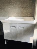 【麗室衛浴】P-204 簡約時尚 90CM人造石洗衣槽+不鏽鋼壓花系列浴櫃+4支調節腳柱