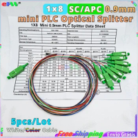 5pcs Fiber Optic Splitter SC/APC 1x8 mini 0.9mm PLC Optical Splitters colored fiber FTTH 1*8 FBT Optical Coupler 1-to-8 Splitter