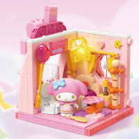 Sanrio Building Blocks Hello Kitty Cinnamoroll Pochacco Kuromi Villa Street Scene Assembled Model Ornament Toy Adviento Gift