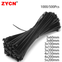 500（1000）Pcs Cable Self-Locking Plastic Tie 3x100mm Width：1.9mm Nylon Wire Zip 5x200mm Fastening Ring Black Loop Wrap Strap