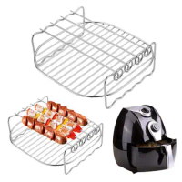 Baking Tray Skewers Air Fryer Stainless Steel Holder BBQ Rack Double-deck Home