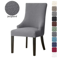 Jacquard Dining Chair Covers High Back Sloping Chair Cover Strech Accent Wedding Chairs Seat Slipcover Soild Color Home Party