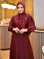 569 Naura - Alena Gamis Polos Set Hijab variasi Manik dan Rempel Muslim Lebaran Dewasa Mewah Panjang