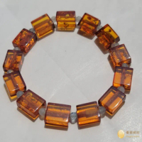 【優雅琥珀】來自波蘭 自由扁方形干邑色琥珀手串(晶瑩透亮含珀花 月光石隔珠)