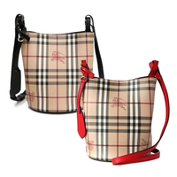 【BURBERRY 巴寶莉】Haymarket 戰馬格紋/素面 斜背水桶包(多款多色選)