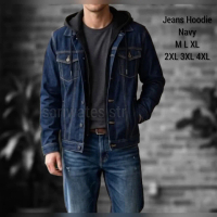 Jaket Jeans Hoodie Pria Jumbo Jacket Denim Bigsize Jaket Polos Besar Mix Navy Blue XXL XXXL XXXXL