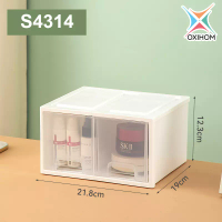 Oxihom Oxihom S4314 Laci Plastik Susun 2 Drawer Storage Organizer Stackable Warna Transparan Putih